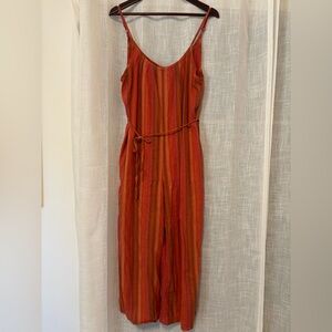 Toad&Co Taj Hemp Striped Jumpsuit in Red and Orange